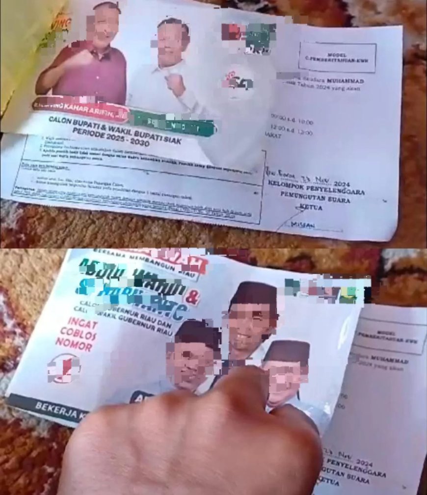 Oknum KPPS Diduga Tidak Netral, Sisipkan Stiker Cagubri dan Cabup Siak di Undangan Memilih