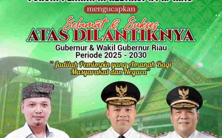 Ketua Forum Pemred Riau (FPR), Rahmat Handayani : selamat dan sukses atas pelantikan H. Abdul Wahid, M.Si, dan Ir. H.S.F. Hariyanto, M.T.,