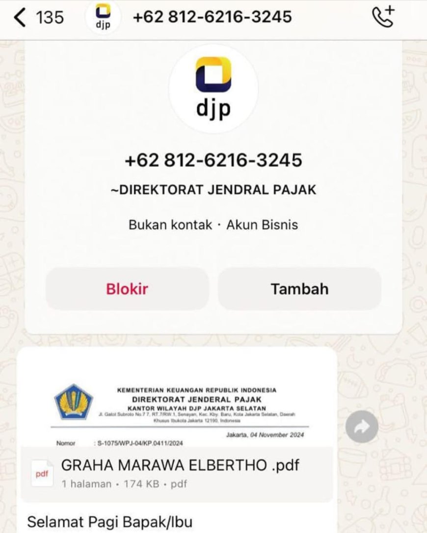 Waspada! Penipuan PDF Mengatasnamakan Jenderal Pajak Beredar di WhatsApp dan Media Sosial