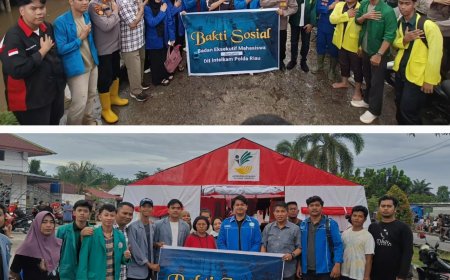 BEM Sekota Pekanbaru dan Polda Riau Bantu Korban Banjir di Kampung Nelayan 