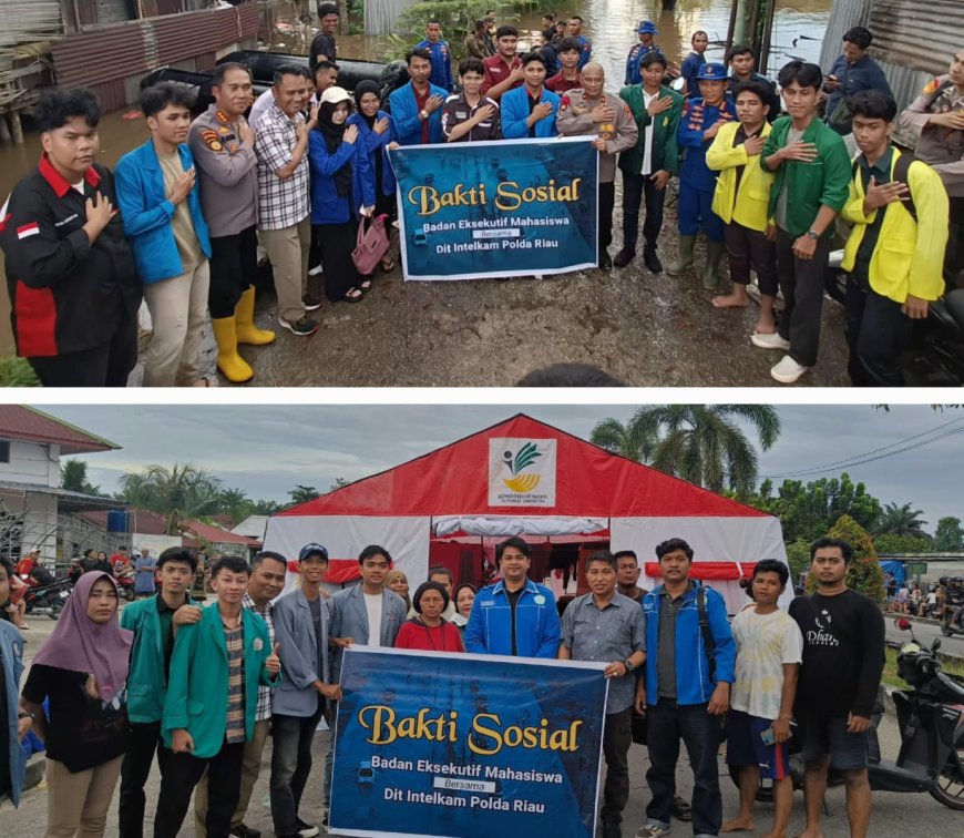 BEM Sekota Pekanbaru dan Polda Riau Bantu Korban Banjir di Kampung Nelayan 