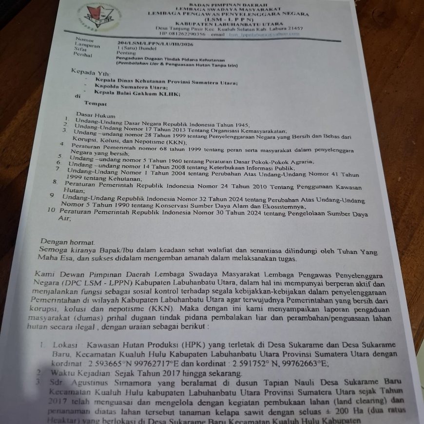 Hutan Dirambah Di Sukarame LSM LPPN Desak Dinas Kehutanan Sumut Tindak Tegas Pelaku