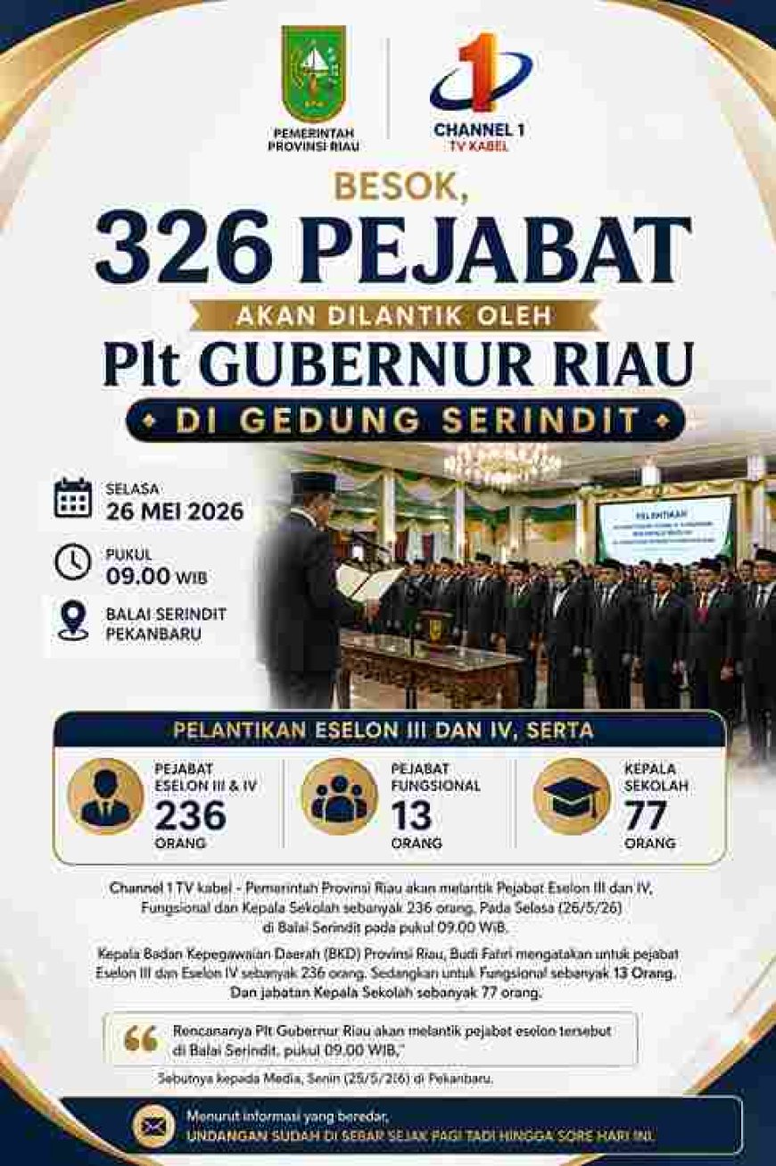 Besok, 326 Pejabat Pemprov Riau Dilantik di Balai Serindit